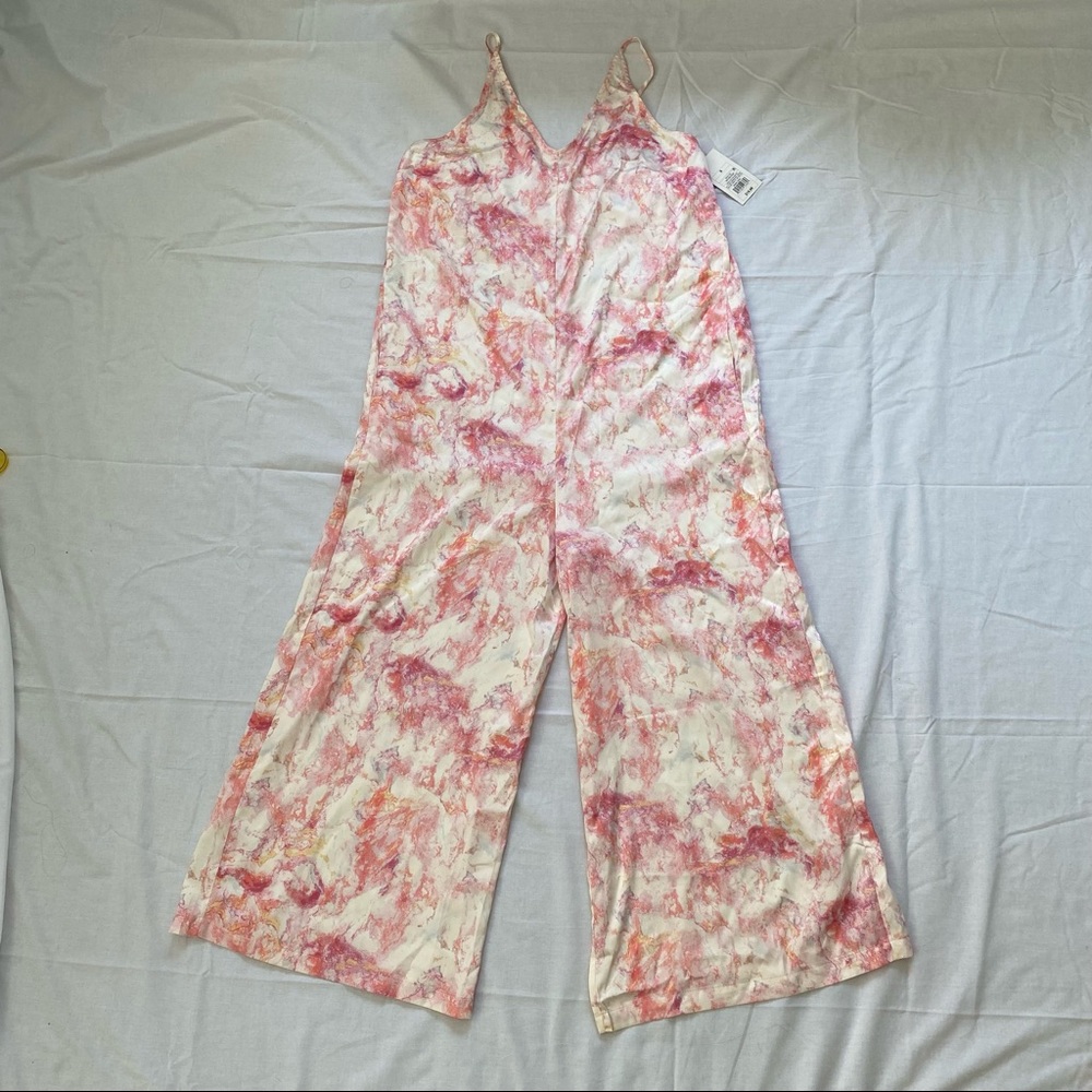 Women's stars above small Tie-Dye Satin Jumpsuit Pajamas Pink PJs